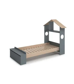 Cama juvenil tipo cabaña modelo ERIC acabado verde kaki/cera, 216.5cm(largo) 128.5cm(ancho) 153cm(alto).