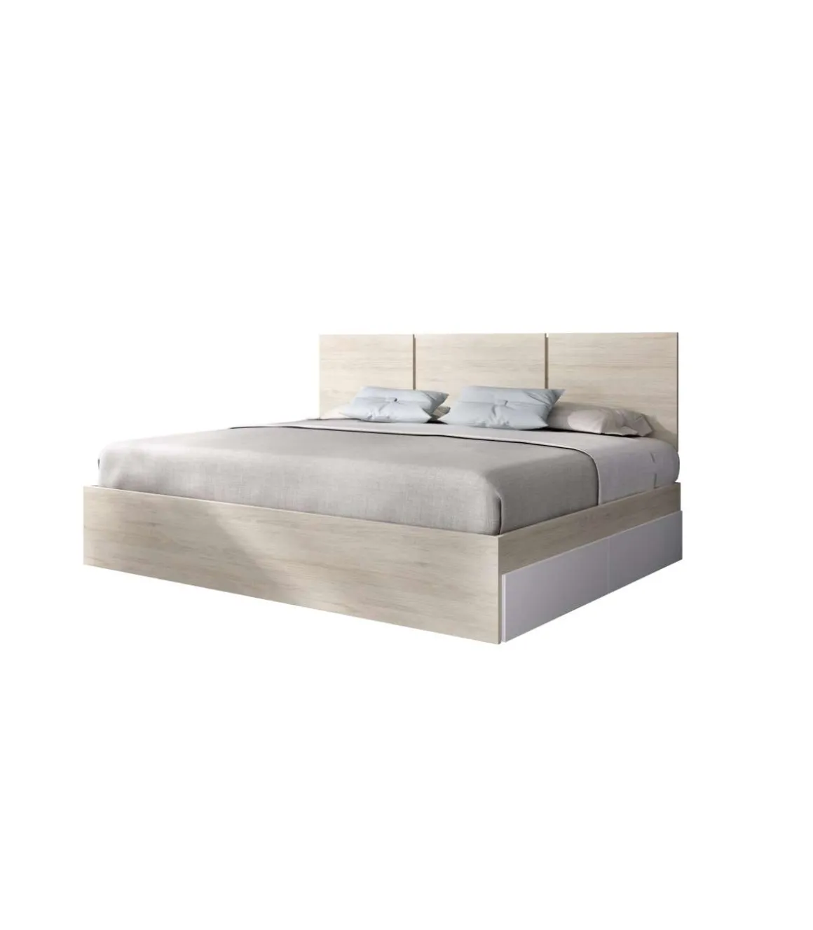 Cama matrimonio Tamara con 4 cajones en natural/blanco, 38.5cm(alto) 156cm(ancho) 195cm(largo)