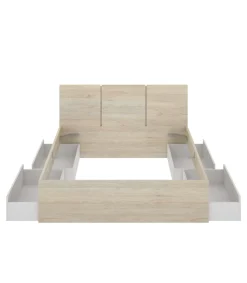 Cama matrimonio Tamara con 4 cajones en natural/blanco, 38.5cm(alto) 156cm(ancho) 195cm(largo)