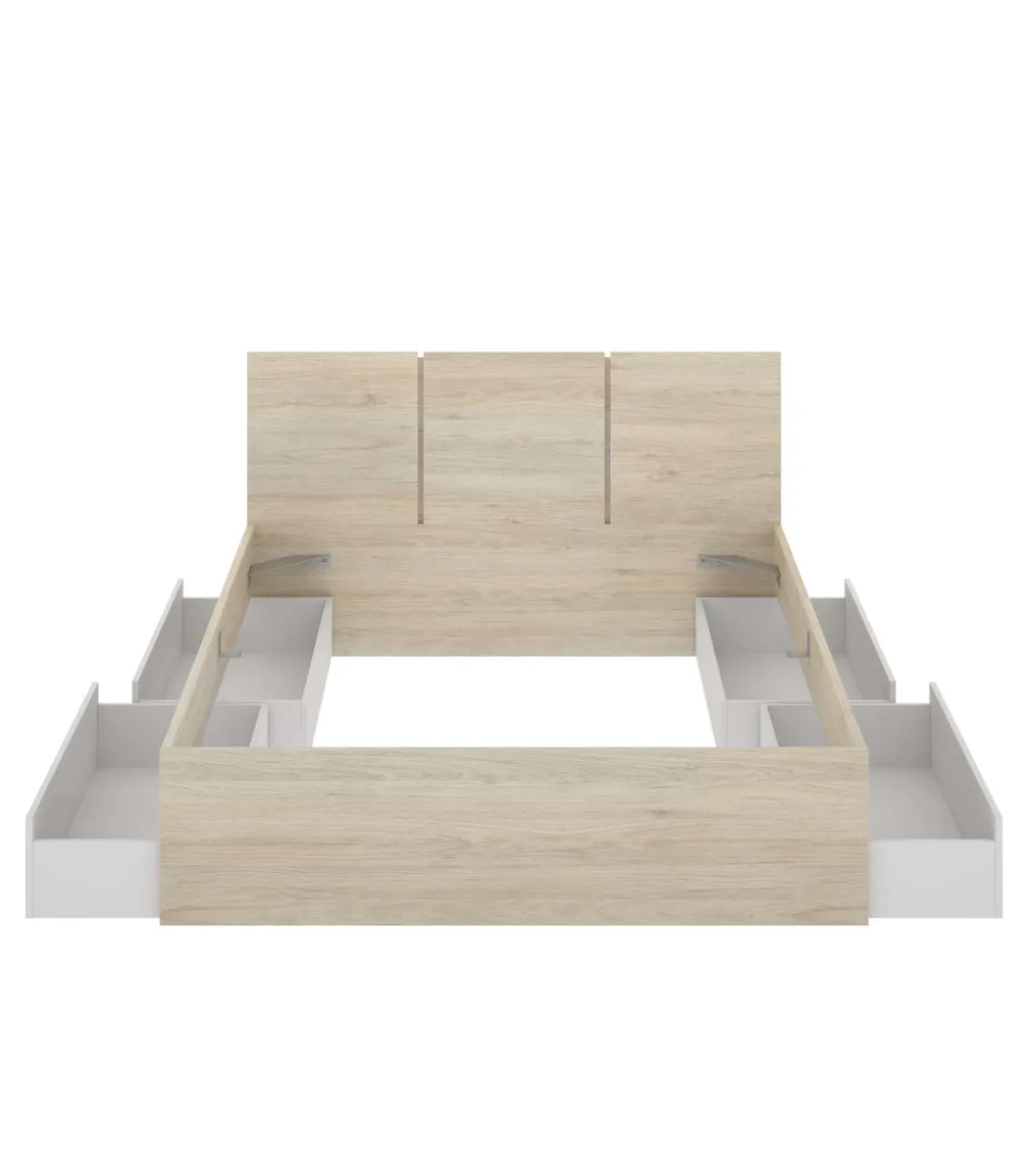 Cama matrimonio Tamara con 4 cajones en natural/blanco, 38.5cm(alto) 156cm(ancho) 195cm(largo)