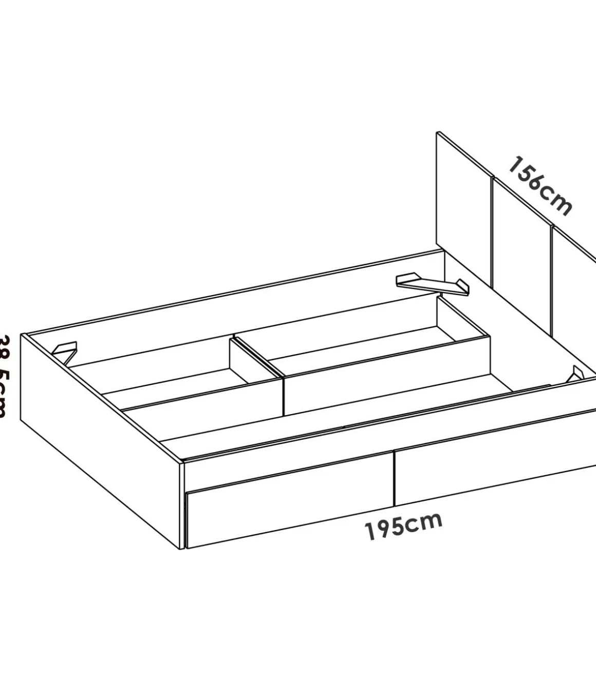 Cama matrimonio Tamara con 4 cajones en natural/blanco, 38.5cm(alto) 156cm(ancho) 195cm(largo)