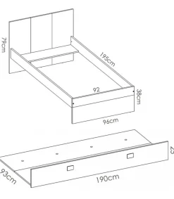 Cama nido con cajón de arrastre Santisteban 90 cm para dormitorio juvenil 79 cm(alto)97 cm(ancho)196 cm(largo)