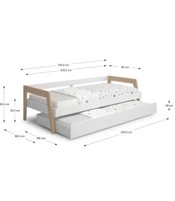 Cama nido juvenil ADAMO acabado blanco/cera blanca, 59.5cm(alto) 210cm(ancho) 96cm(fondo)