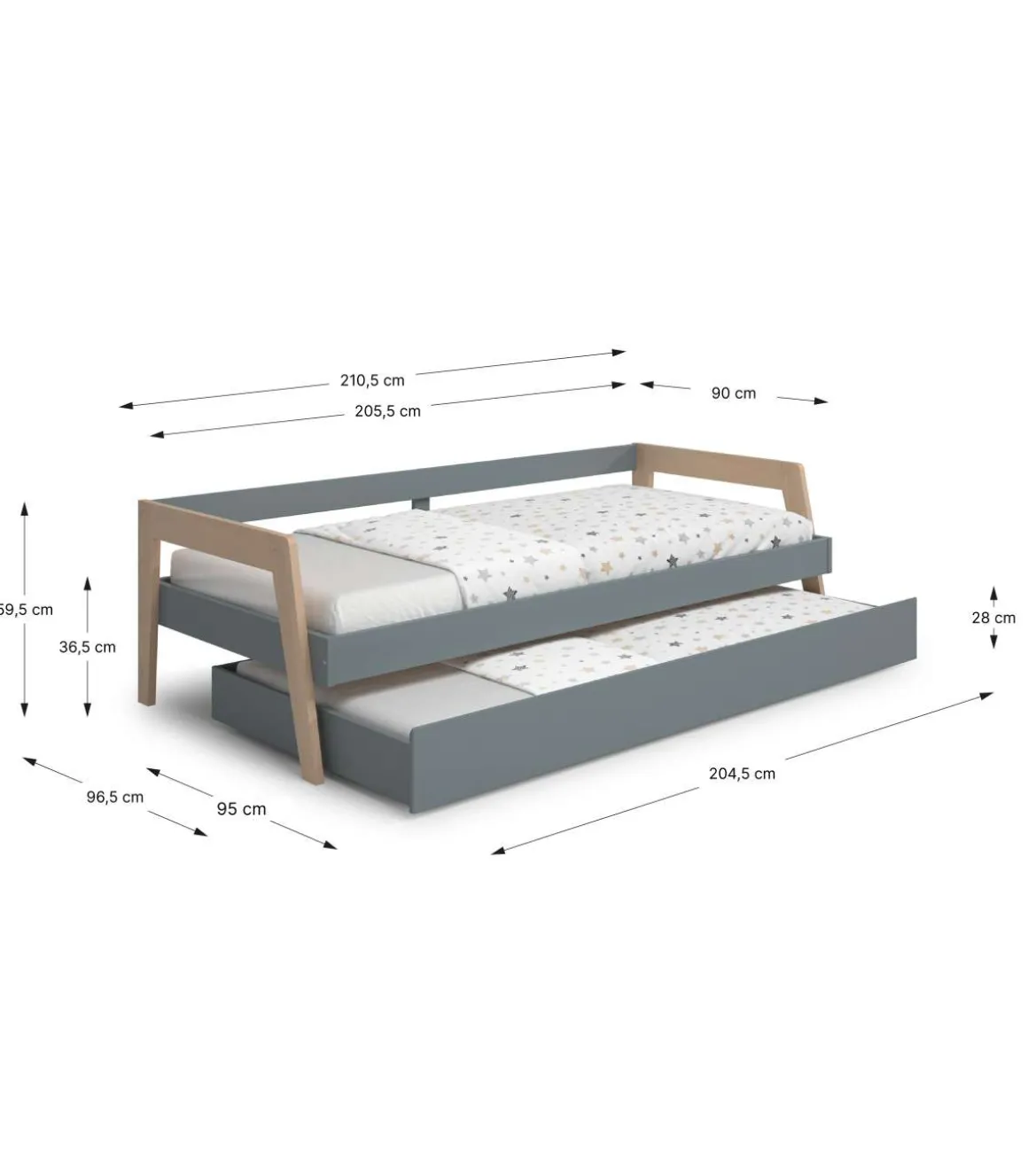 Cama nido juvenil ADAMO acabado verde kaki/cera blanca, 59.5cm(alto) 210cm(ancho) 96cm(fondo)