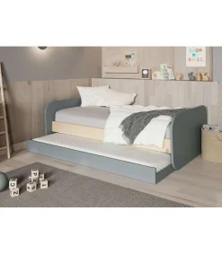 Cama nido juvenil DYLAN acabado verde kaki/cera blanca, 65cm(alto) 205cm(ancho) 102cm(fondo)
