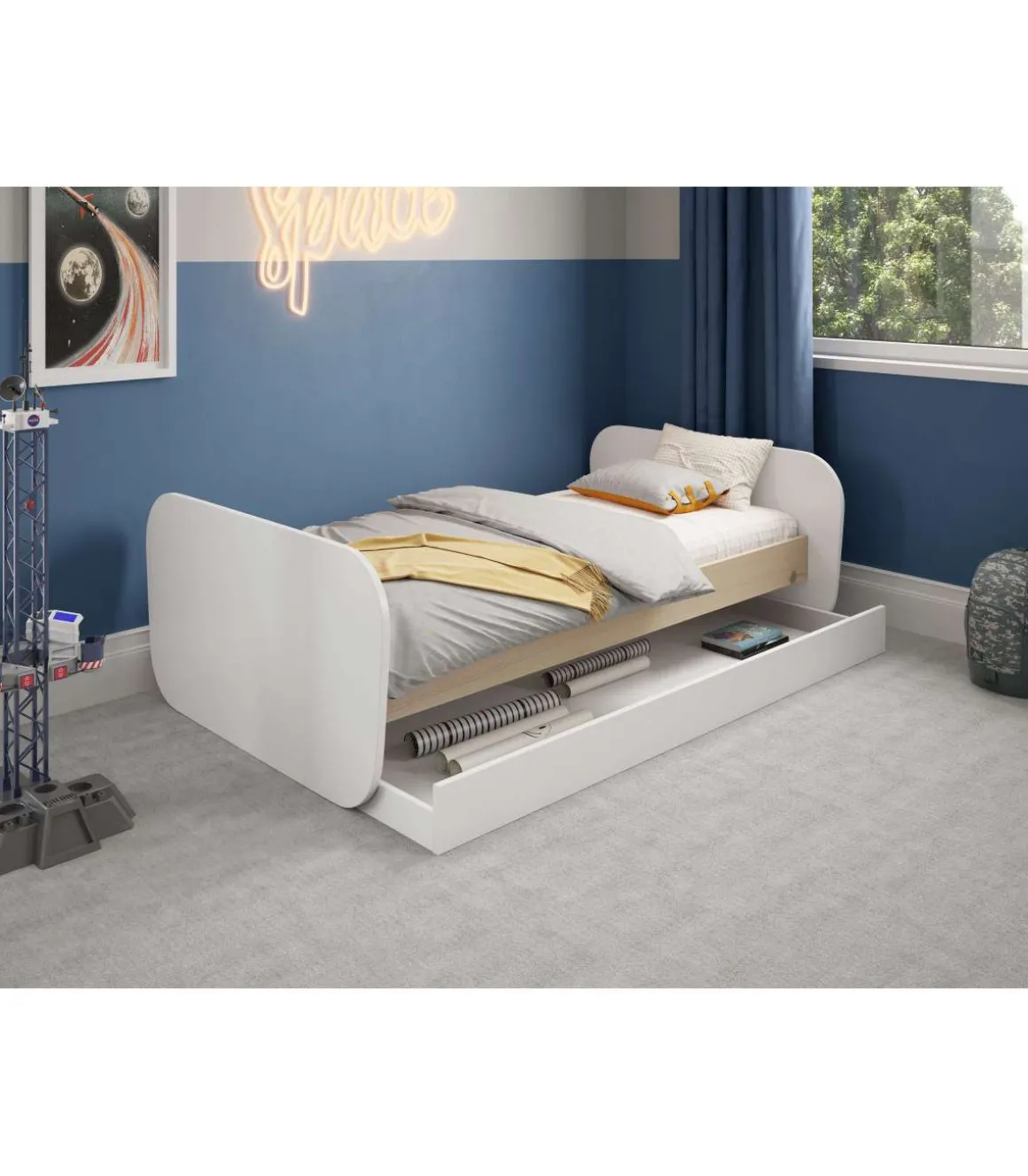Cama nido juvenil DYLAN acabado blanco/cera blanca, 65cm(alto) 205cm(ancho) 102cm(fondo)