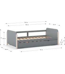 Cama nido juvenil Emma acabado verde kaki/cera blanca, 68cm(alto) 198.5cm(ancho) 105cm(fondo)