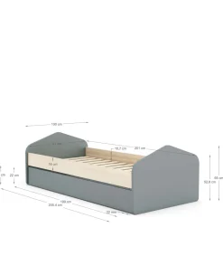 Cama nido juvenil Estela acabado verde kaki/cera blanca, 65cm(alto) 100cm(ancho) 205.4cm(fondo)