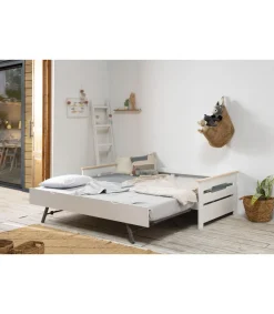 Cama nido para colchones 90 Eva acabado blanco/natural Largo: 199 cm Ancho: 105 cm Alto: 62 cm