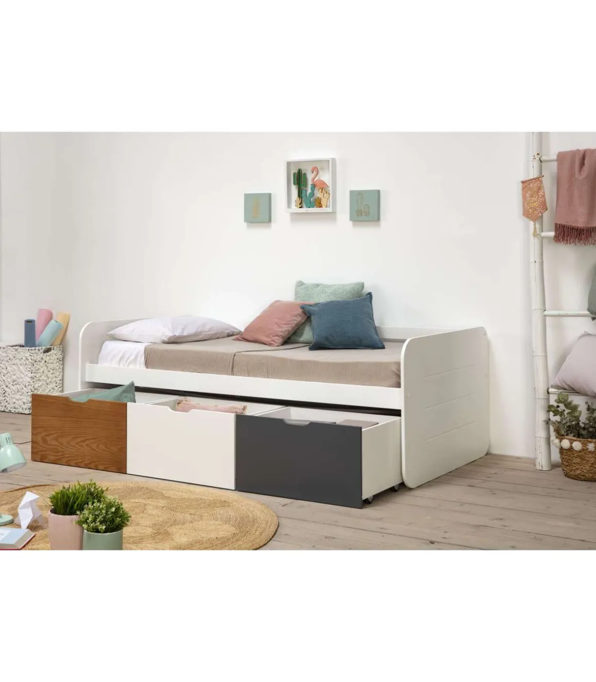 Cama nido Romina con cajones. Largo: 105cm Ancho: 195.2cm Alto: 70cm