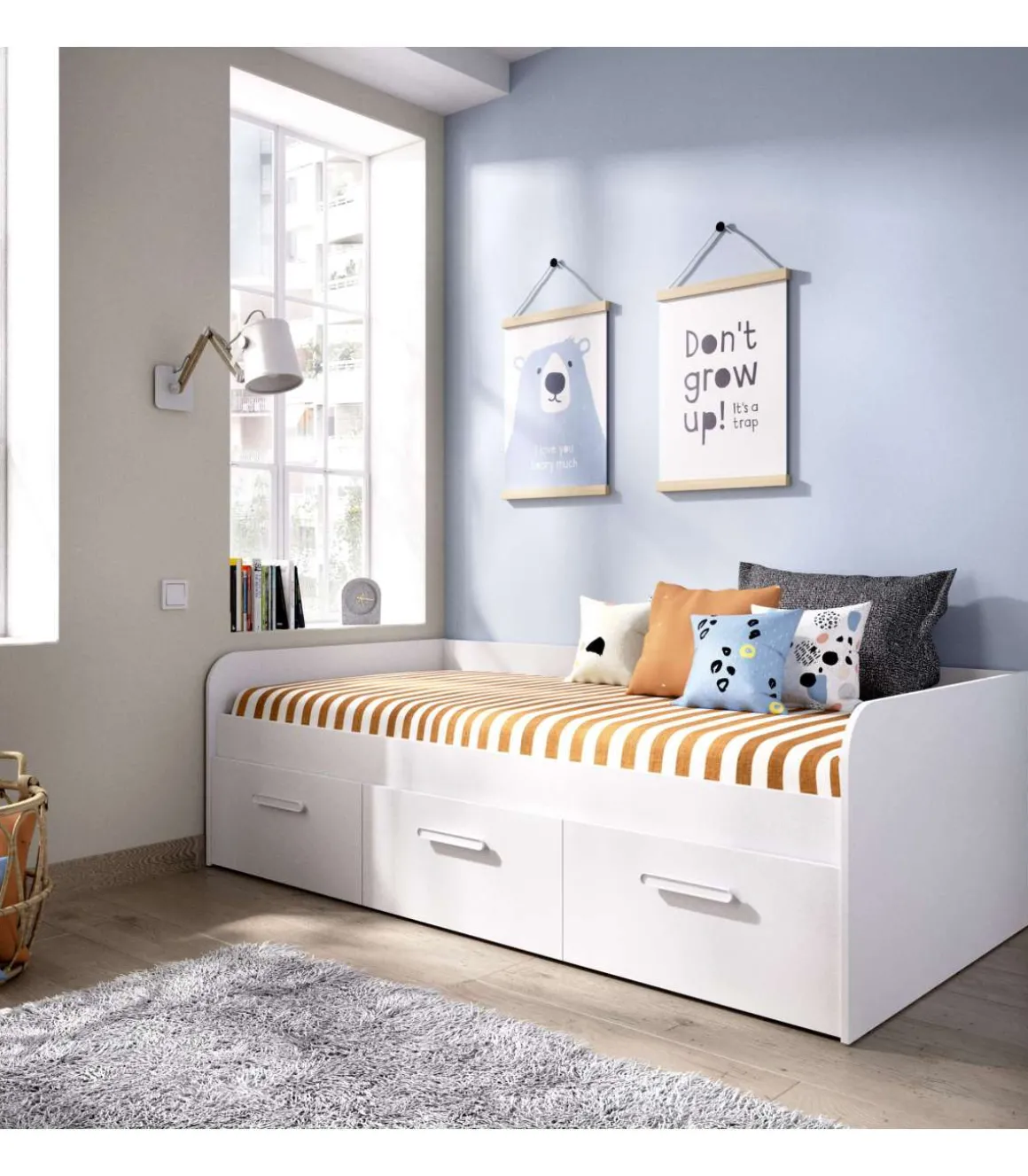 Cama Nido Tir 3 cajones Blanco, 60cm(alto) 194.3cm(ancho) 97cm(largo)
