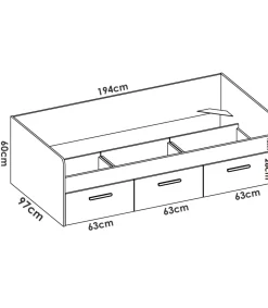Cama Nido Tir 3 cajones Blanco, 60cm(alto) 194.3cm(ancho) 97cm(largo)