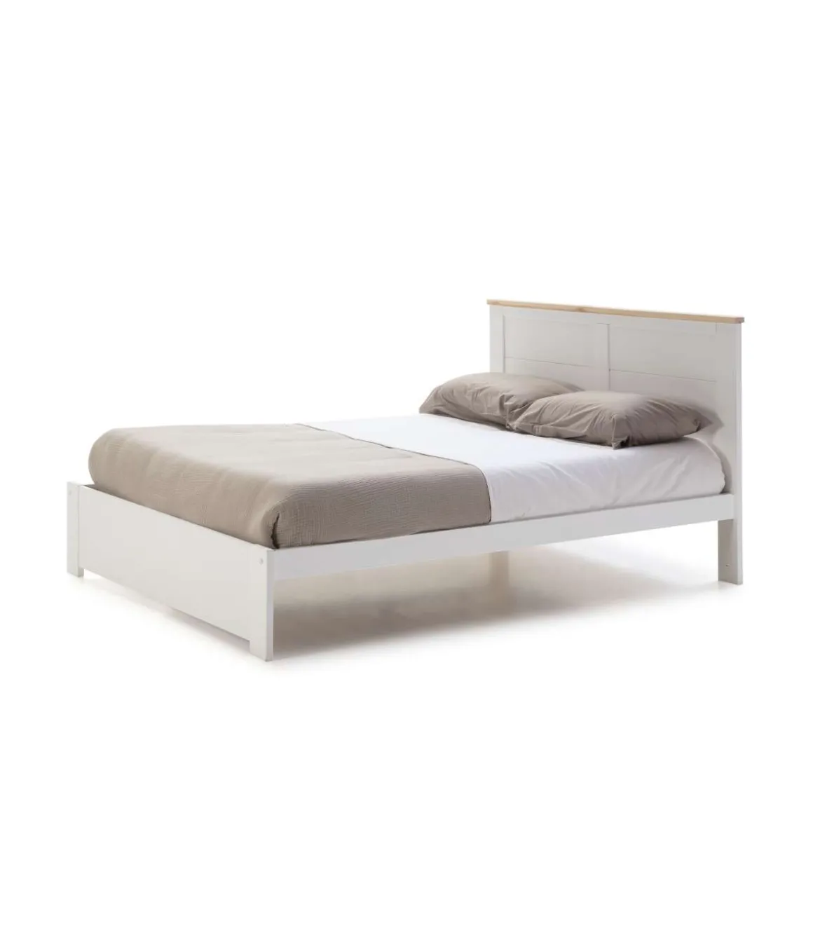 Cama para dormitorio matrimonio Anika acabado blanco. Para colchón 140x190 cm.