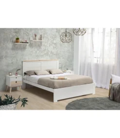 Cama para dormitorio matrimonio Anika acabado blanco. Para colchón 140x190 cm.