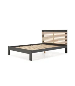 Cama para dormitorio matrimonio Xana acabado antracita/roble. Para colchón 140x190 cm.