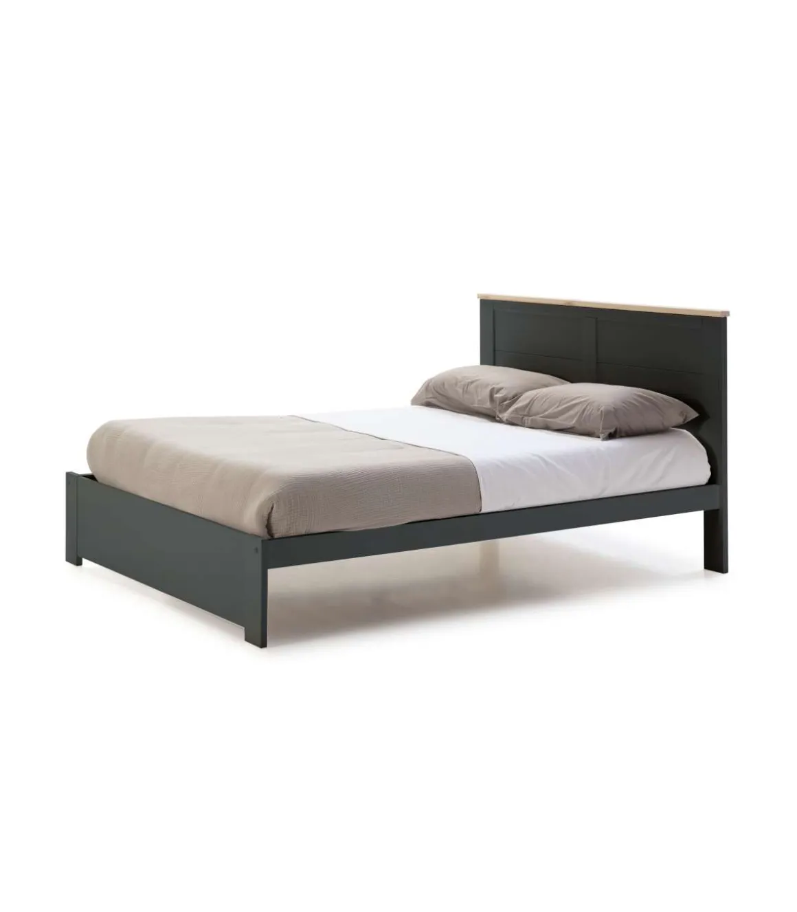 Cama para dormitorio matrimonio Anika acabado gris antracita. Para colchón 140x190 cm.