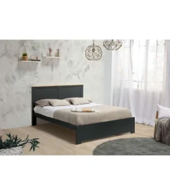 Cama para dormitorio matrimonio Anika acabado gris antracita. Para colchón 160x200 cm.