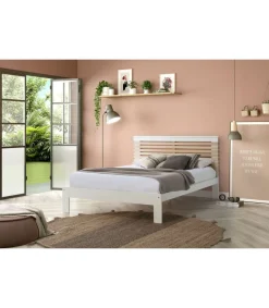 Cama para dormitorio matrimonio Xana acabado blanco. Para colchón 140x190 cm.