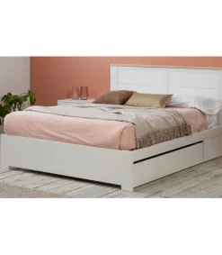 Cama para matrimonio modelo Gala con cajón y somier acabado blanco, para colchón 135/140x190 cm .