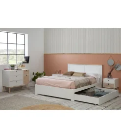 Cama para matrimonio modelo Gala con cajón y somier acabado blanco, para colchón 135/140x190 cm .