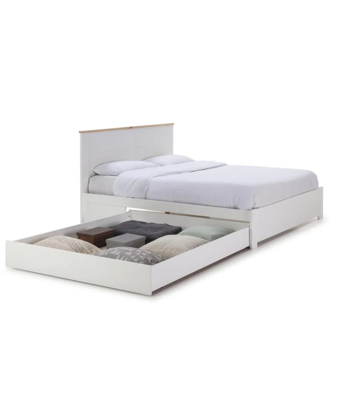Cama para matrimonio modelo Gala con cajón y somier acabado blanco, para colchón 135/140x190 cm .