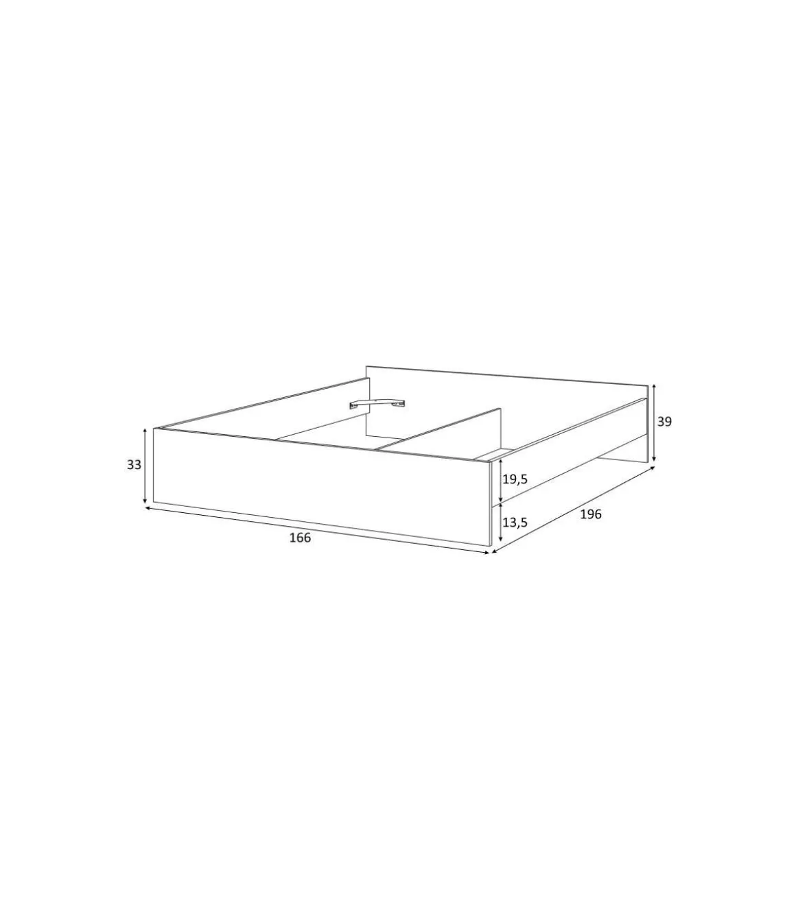Cama Tempo para colchon de 160x190. 39 cm (alto), 166 cm (ancho), 196 cm(largo)
