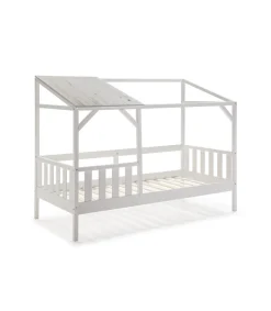 Cama tipo cabaña modelo Aire acabado blanco con tonos grises, 210cm(largo) 99.1cm(ancho) 161.9cm(alto).