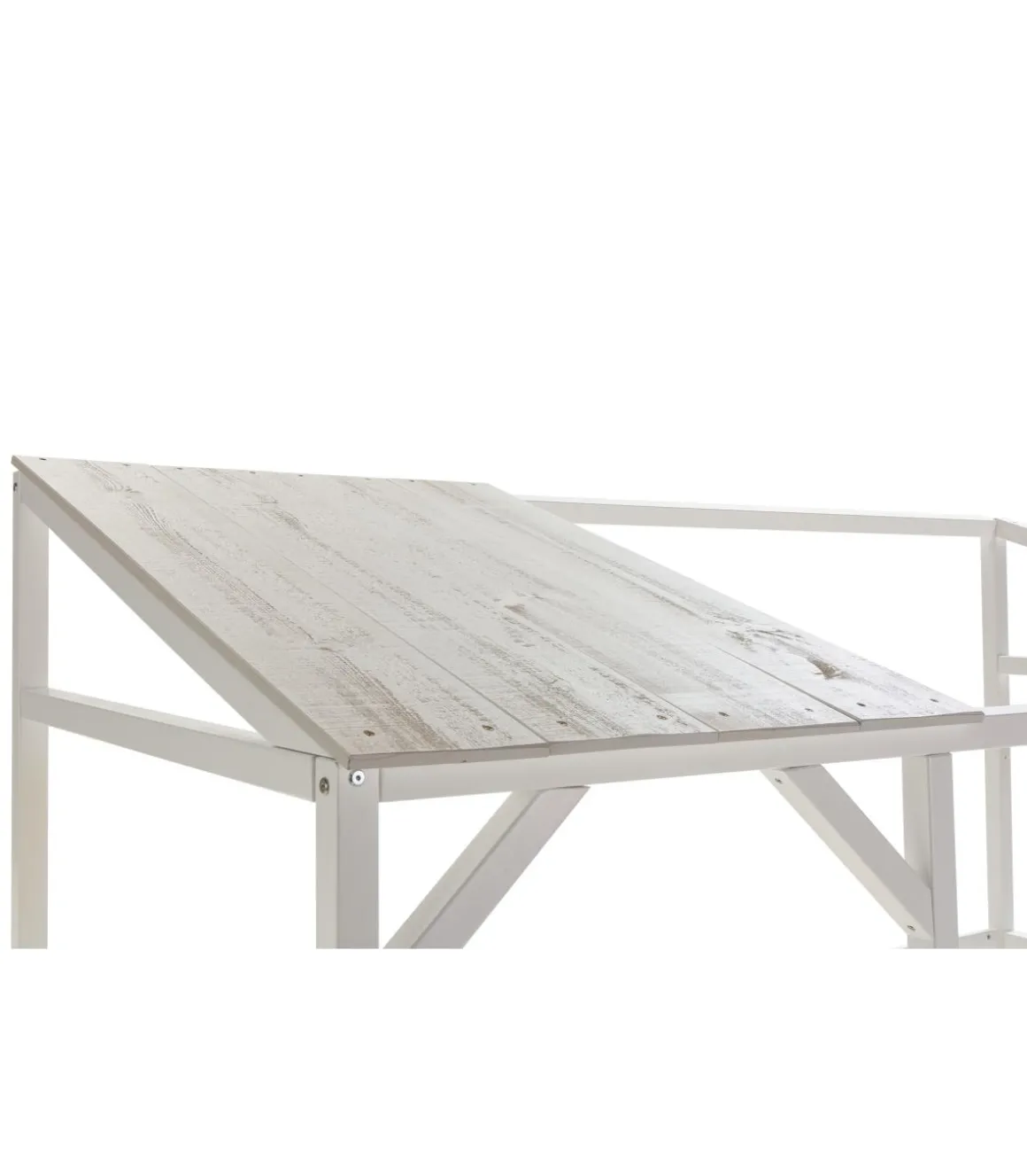 Cama tipo cabaña modelo Aire acabado blanco con tonos grises, 210cm(largo) 99.1cm(ancho) 161.9cm(alto).