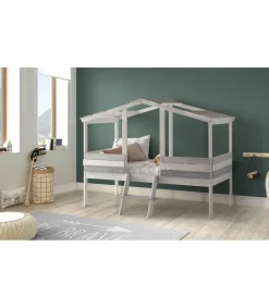 Cama tipo cabaña modelo Unai acabado gris, 206cm(largo) 165cm(ancho) 131cm(alto).