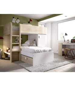 Cama tren Baeza montaje reversible en natural-blanco 150 cm(alto)255 cm(ancho)111 cm(largo)