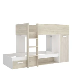 Cama tren Zeus montaje reversible en alistonado natural-blanco, 150 cm(alto)255 cm(ancho)111 cm(largo)