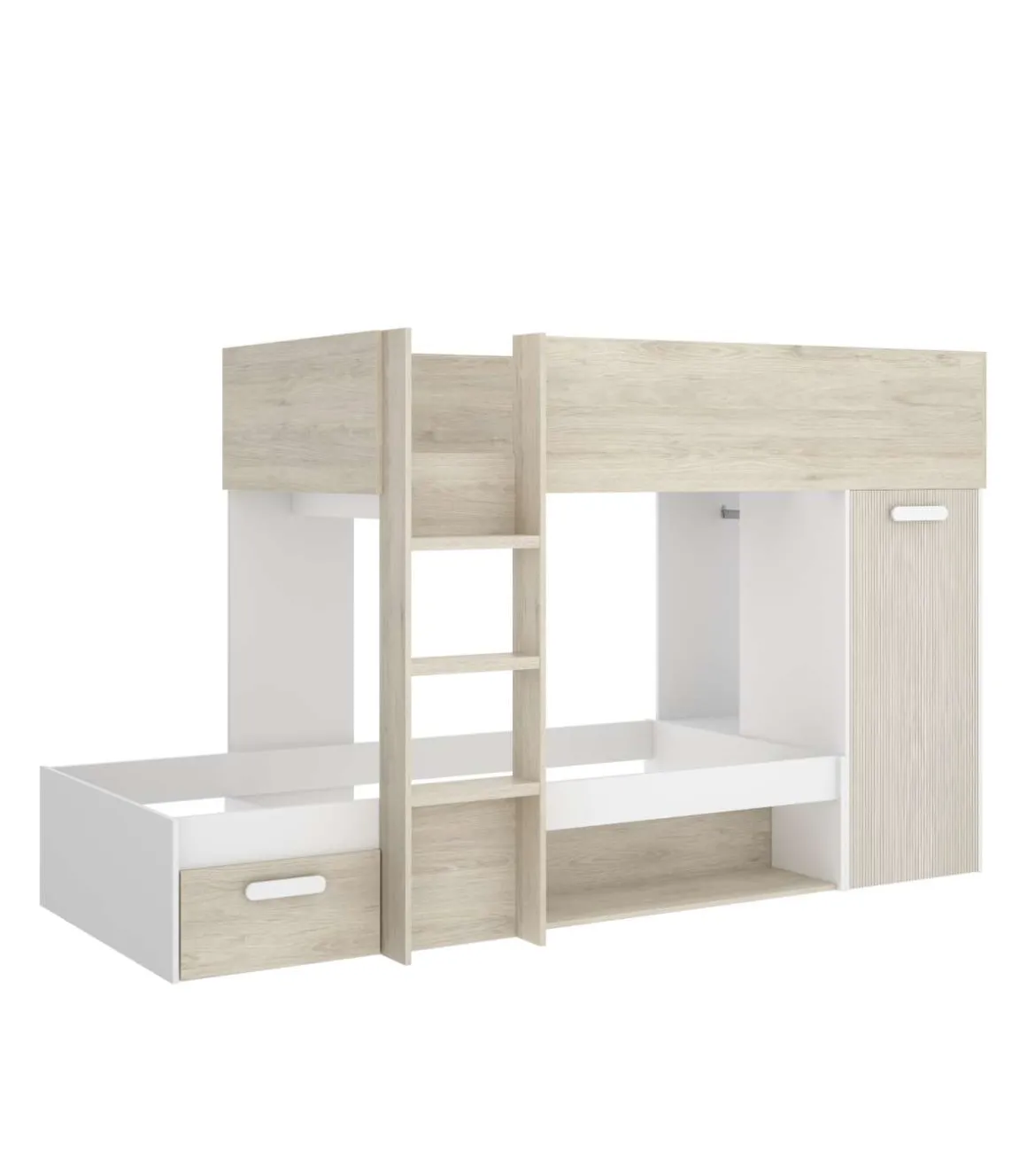 Cama tren Zeus montaje reversible en alistonado natural-blanco, 150 cm(alto)255 cm(ancho)111 cm(largo)