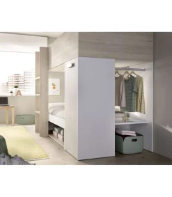 Cama tren Zeus montaje reversible en alistonado natural-blanco, 150 cm(alto)255 cm(ancho)111 cm(largo)