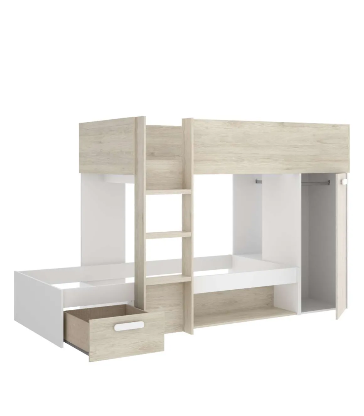 Cama tren Zeus montaje reversible en alistonado natural-blanco, 150 cm(alto)255 cm(ancho)111 cm(largo)