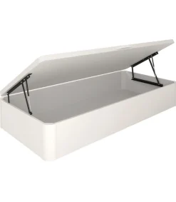 Canape Juvenil con apertura lateral de cochones.es madera acabado blanco tapa tapizada