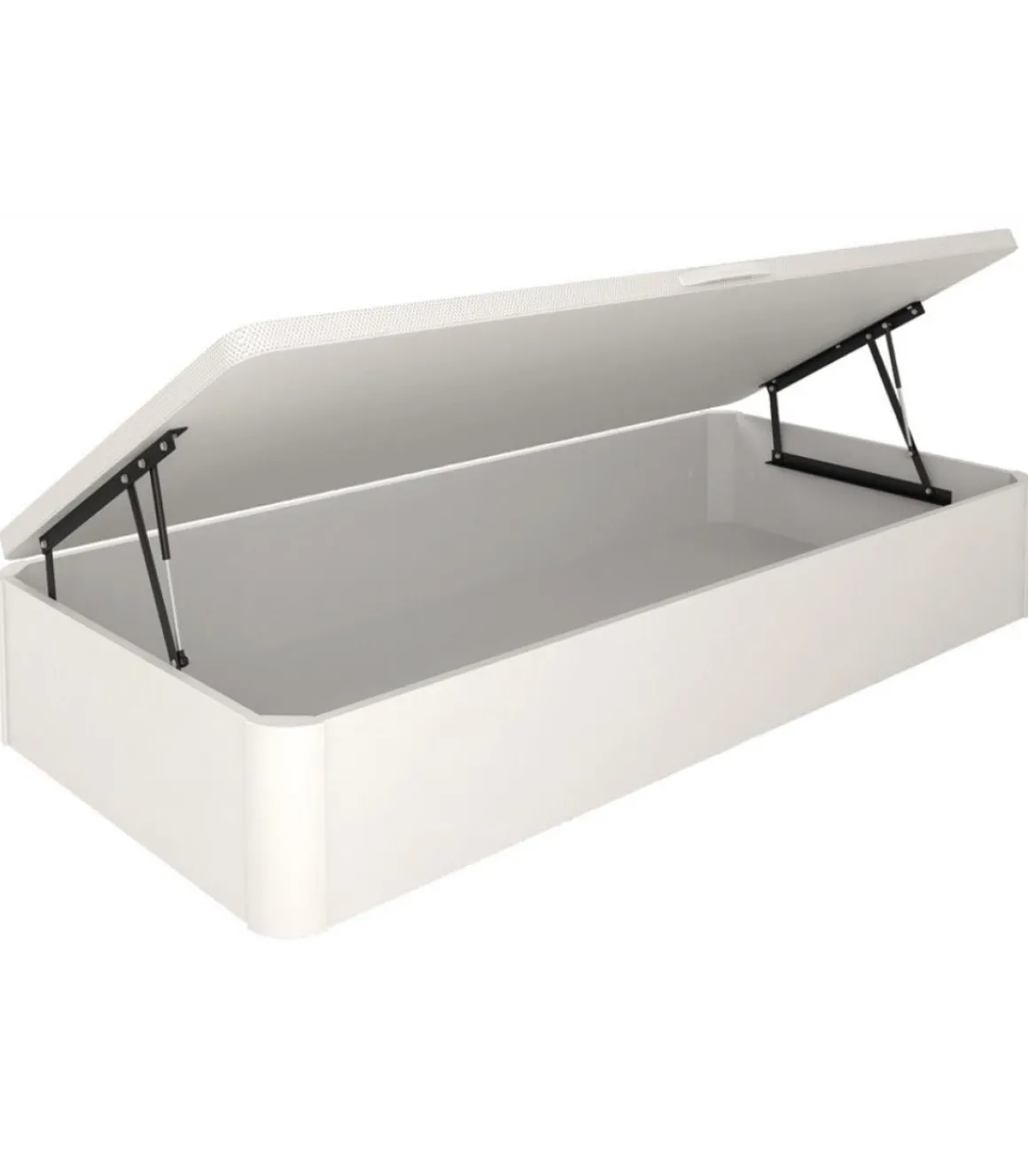 Canape Juvenil con apertura lateral de cochones.es madera acabado blanco tapa tapizada