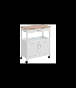 Carro cocina 2 puertas y 1 cajón en acabado color blanco/cerezo, 76 cm(alto)67 cm(ancho)37 cm(largo)
