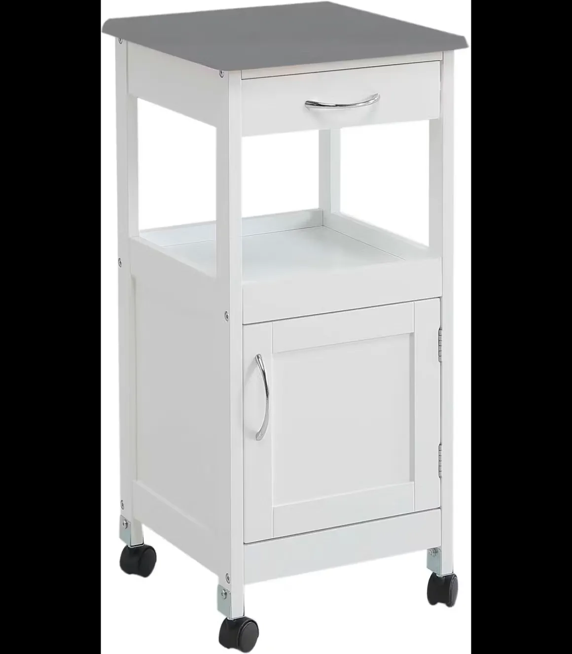 Carro cocina 1 puerta y 1 cajón acabado color blanco/gris, 76 cm(alto)67 cm(ancho)37 cm(largo)
