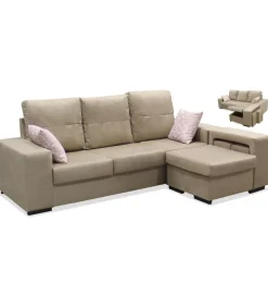 Chaiselongue reversible Bea Beige con dos taburetes, 230 cm (Ancho) x 155 cm (Fondo) x 92 cm (Alto)