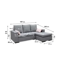 Chaiselongue reversible Redondela en gris, 187 cm (ancho) x 145 cm (fondo) x 87 cm (alto)