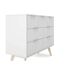 Cómoda 7 cajones Campos acabado blanco/blanco cera, 83cm(alto) 120cm(ancho) 40cm(largo)