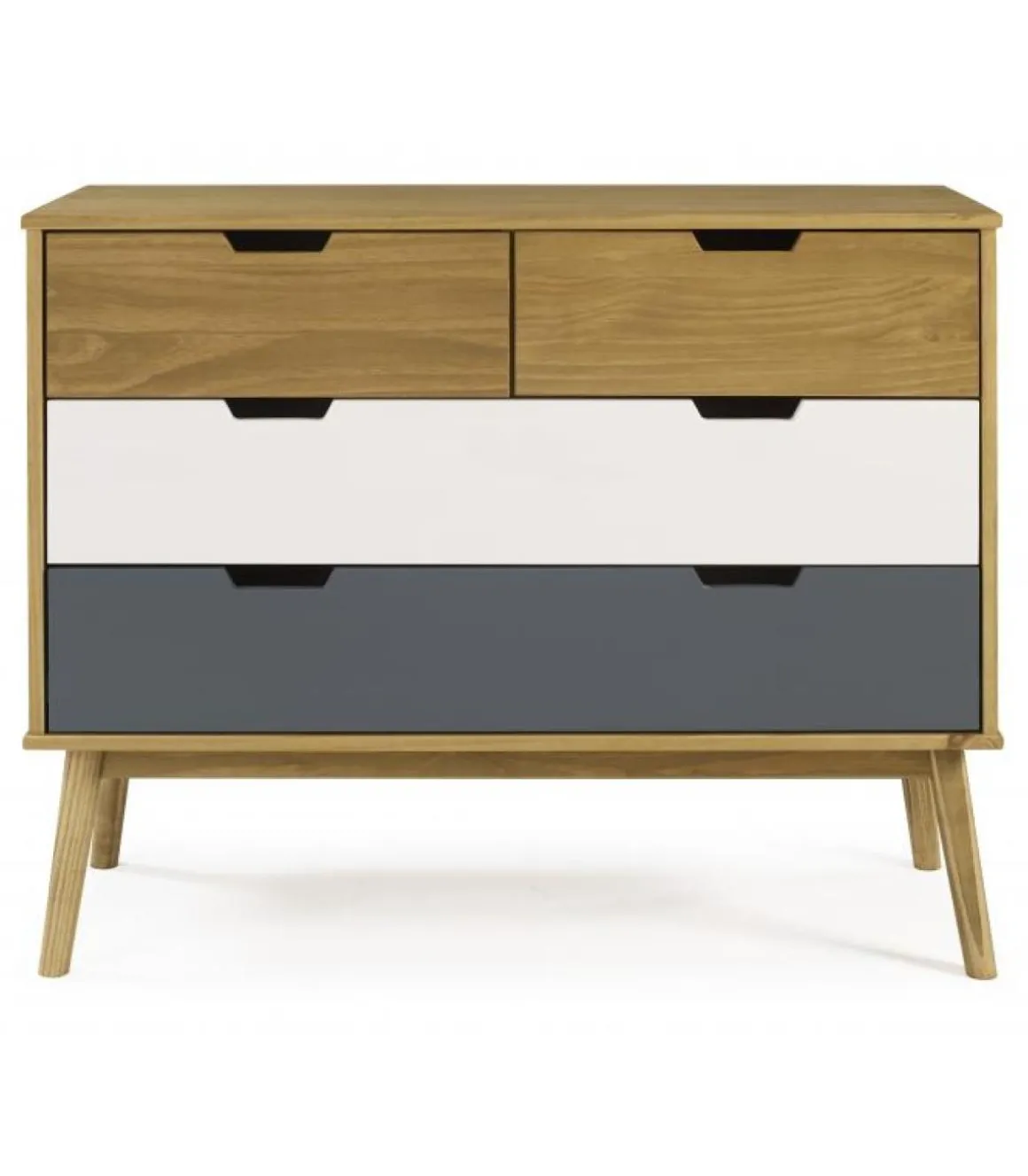 Cómoda 4 cajones Cupido acabado madera de pino, 100 x 40 x 82 (largo x ancho x alto)