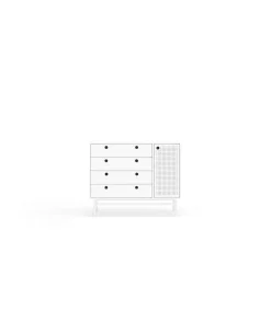 Cómoda para dormitorio modelo Punto 1 puerta 4 cajones acabado blanco, 45cm(ancho) 80cm(alto) 97cm(largo)