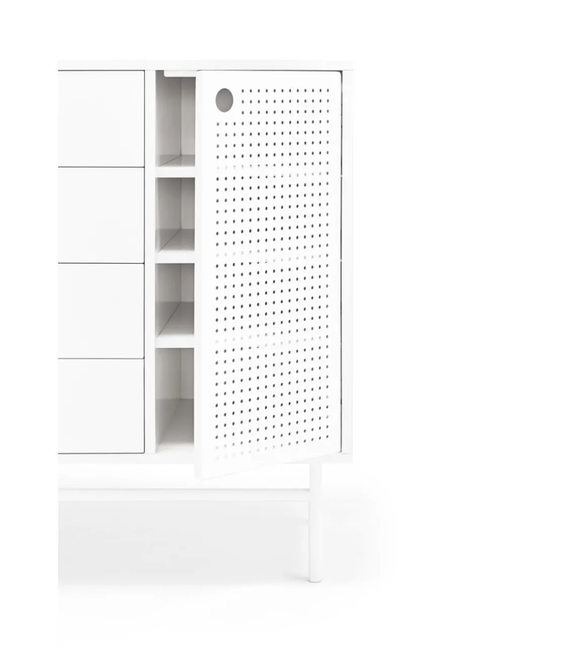 Cómoda para dormitorio modelo Punto 1 puerta 4 cajones acabado blanco, 45cm(ancho) 80cm(alto) 97cm(largo)