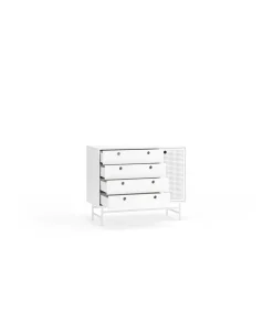 Cómoda para dormitorio modelo Punto 1 puerta 4 cajones acabado blanco, 45cm(ancho) 80cm(alto) 97cm(largo)