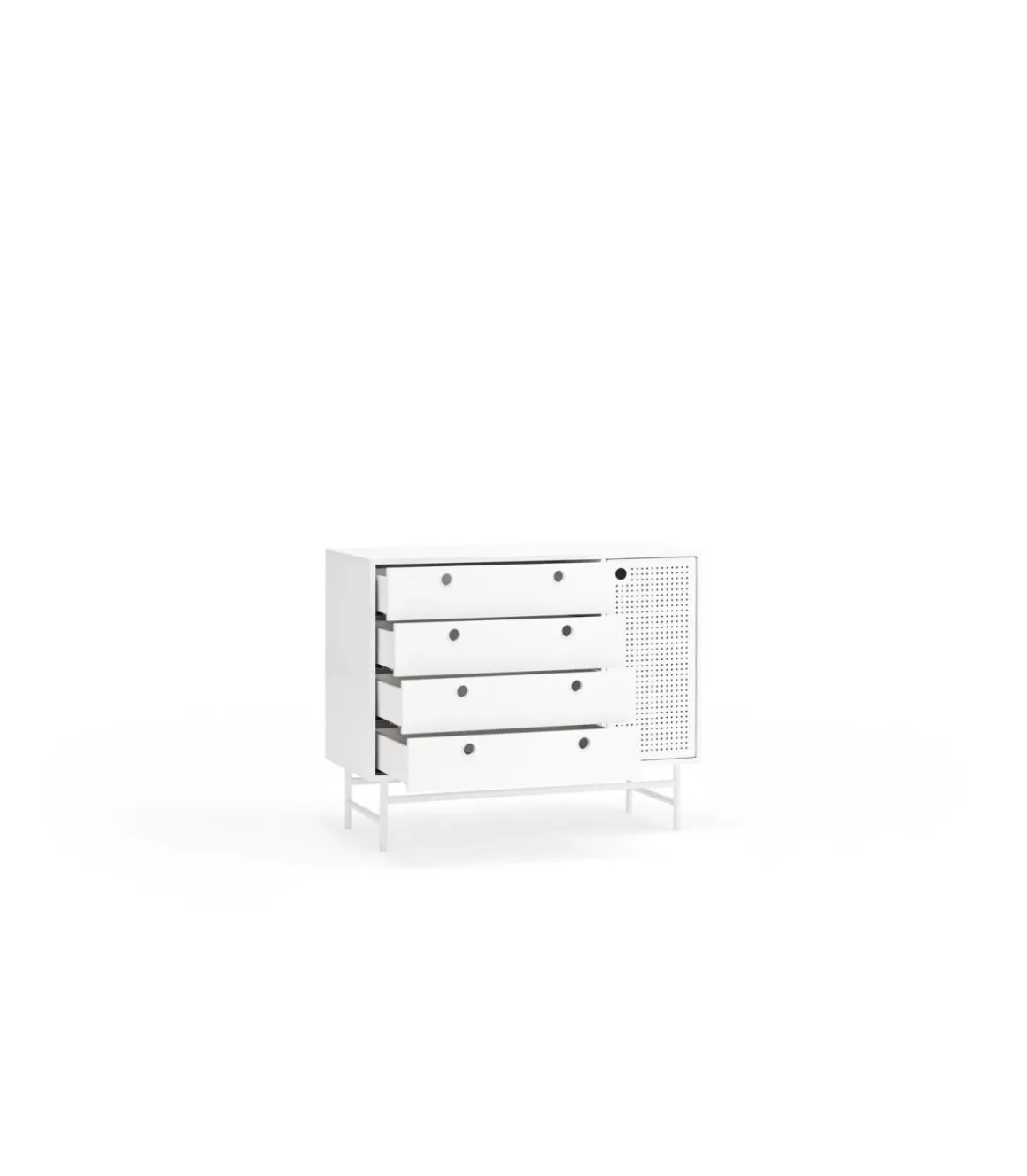 Cómoda para dormitorio modelo Punto 1 puerta 4 cajones acabado blanco, 45cm(ancho) 80cm(alto) 97cm(largo)