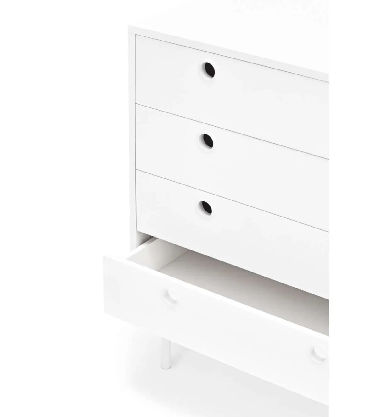 Cómoda para dormitorio modelo Punto 1 puerta 4 cajones acabado blanco, 45cm(ancho) 80cm(alto) 97cm(largo)