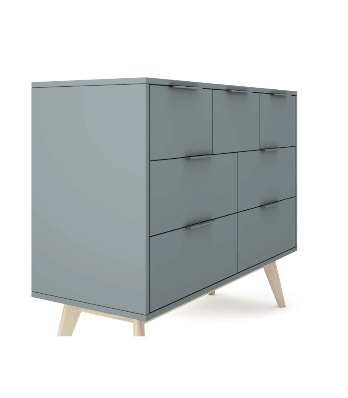 Cómoda para dormitorio modelo Nicolás 4 + 3 cajones acabado verde kaki/cera blanca, 120cm(ancho) 83cm(alto) 40cm (fondo).