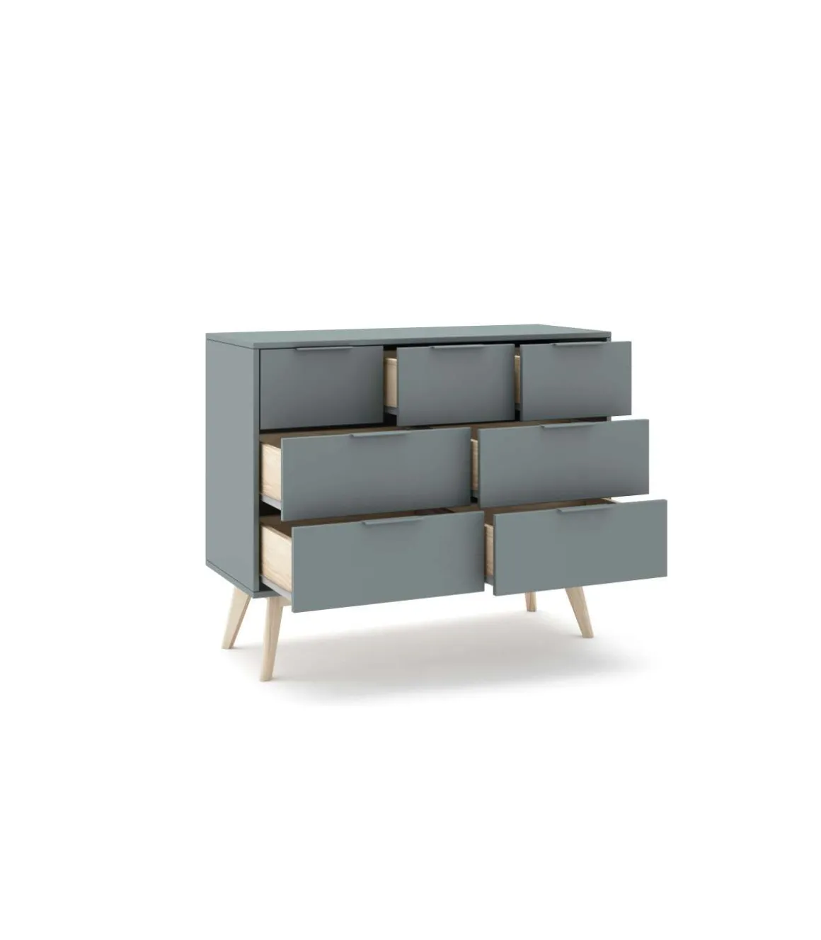 Cómoda para dormitorio modelo Nicolás 4 + 3 cajones acabado verde kaki/cera blanca, 120cm(ancho) 83cm(alto) 40cm (fondo).