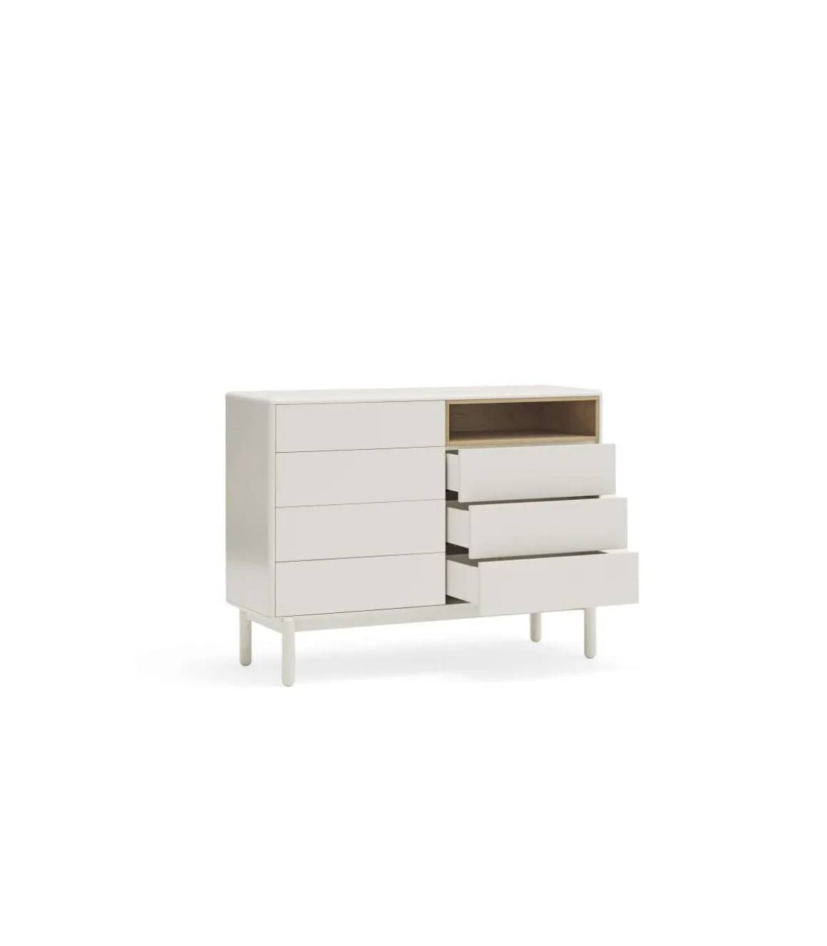Cómoda para dormitorio modelo Corvo 1 hueco 7 cajones acabado crema, 40cm(ancho) 90cm(alto) 120cm (largo)